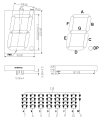 Rysunek techniczny ze schematem diod w segmentach wyświetlacza AS-40011DPG-B