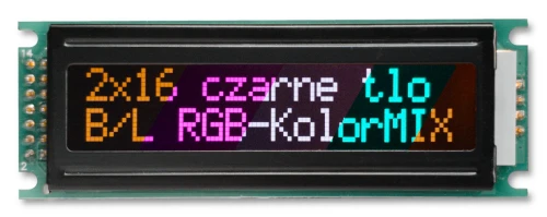 Wyświetlacz 2x16 niski wizualizacja multi-kolor.