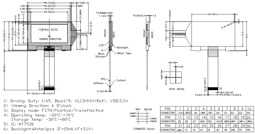 Schemat LCD cog 128x64C