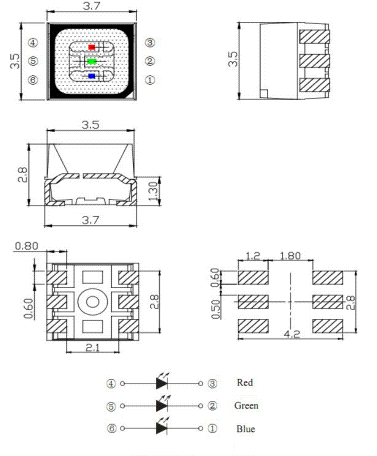 Rysunek diody 3537RGB